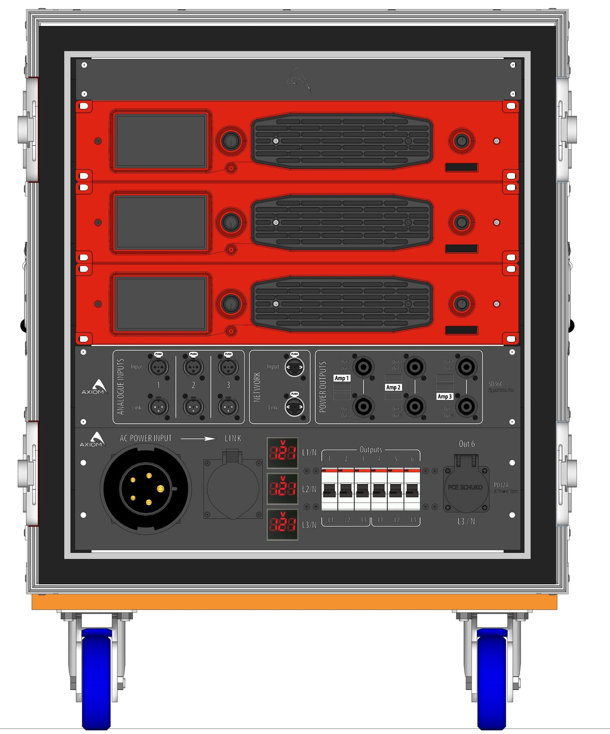 Representative image of an Axiom AXPACK touring amplifier rack
