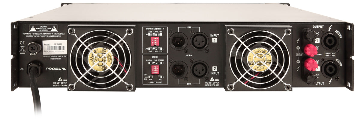Proel HPX6000 Stereo Power Amplifier 2 x 2300 W at 2 ohm with Switchable CLIP Limiter