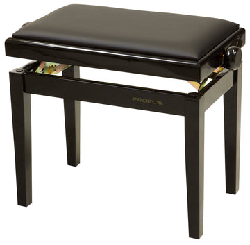 PROEL PB90VBBBK Professional Wooden Keyboard Bench Black Polished with Black Velvet Seat