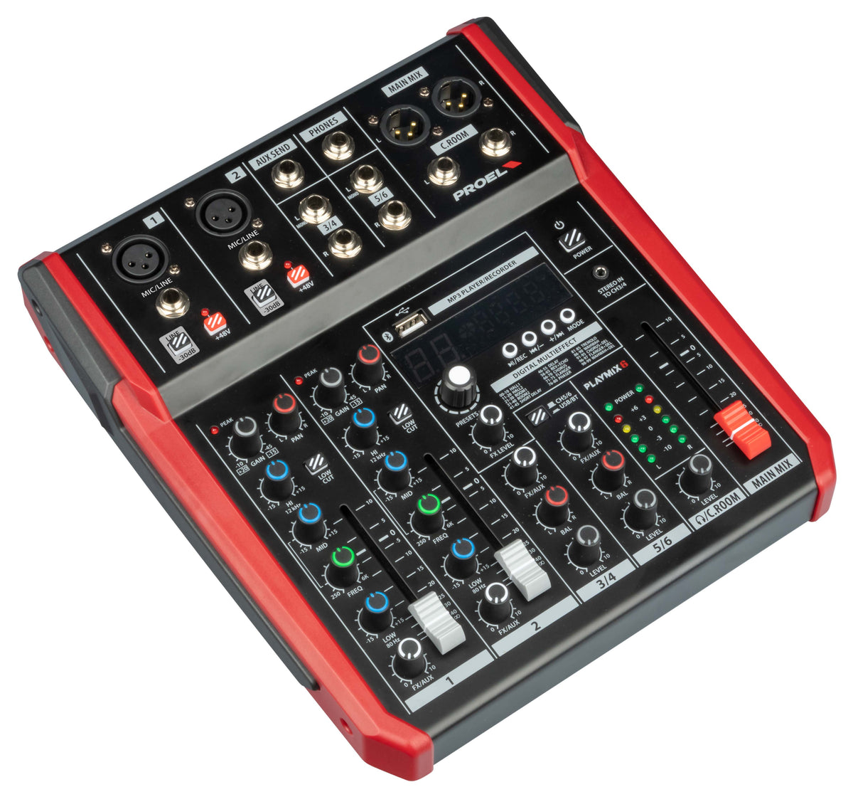 Proel PLAYMIX6 mixer, three-quarter view