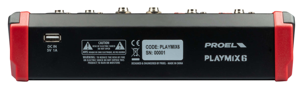 Proel PLAYMIX6 mixer, rear panel