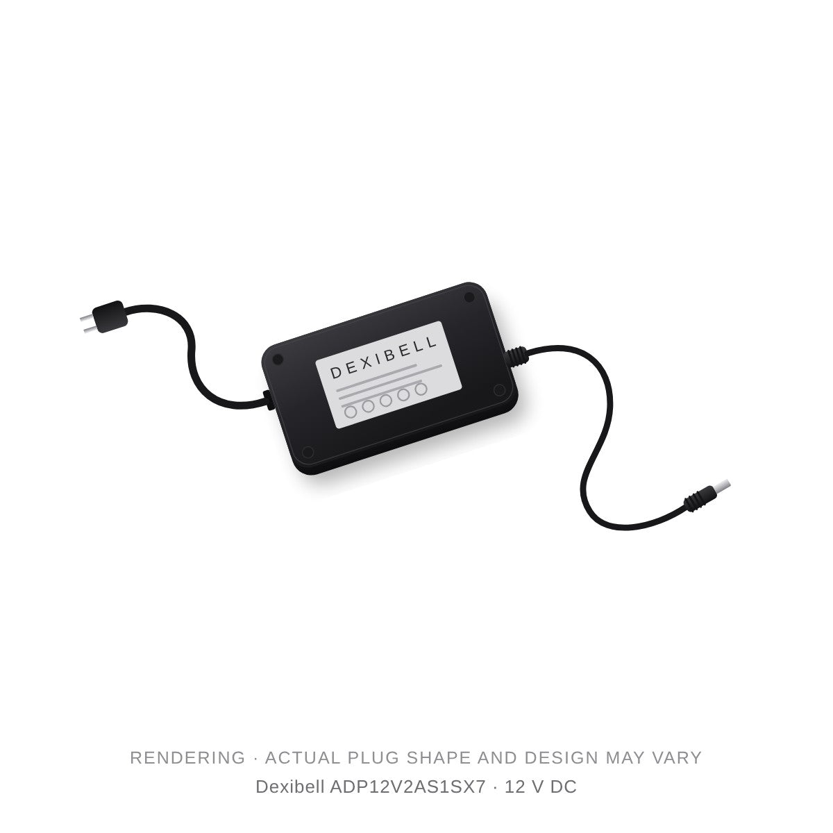 Rendering of the Dexibell ADP12V2AS1SX7 power supply. Actual plug shape and design may vary.