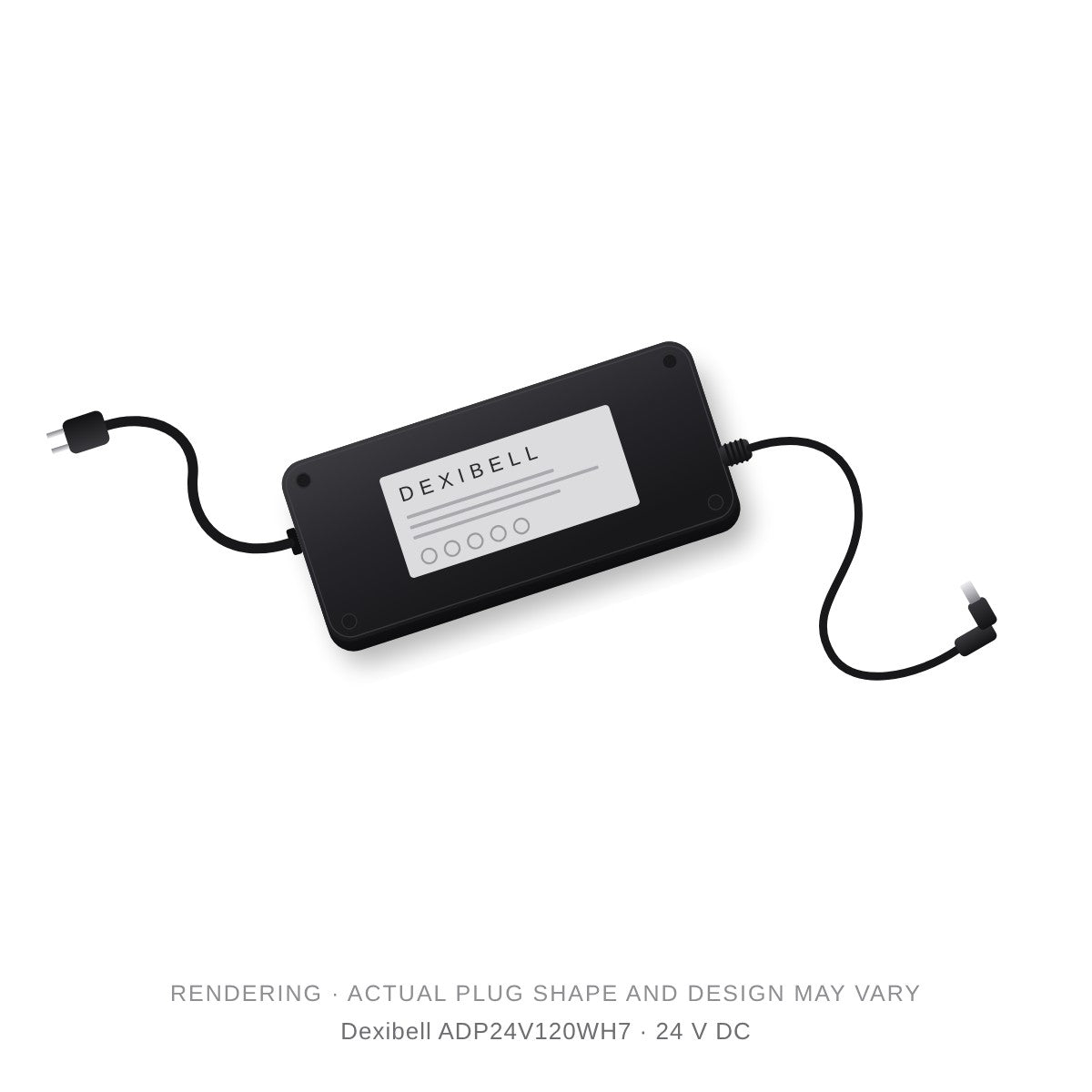 Rendering of the Dexibell ADP24V120WH7 power supply. Actual plug shape and design may vary.