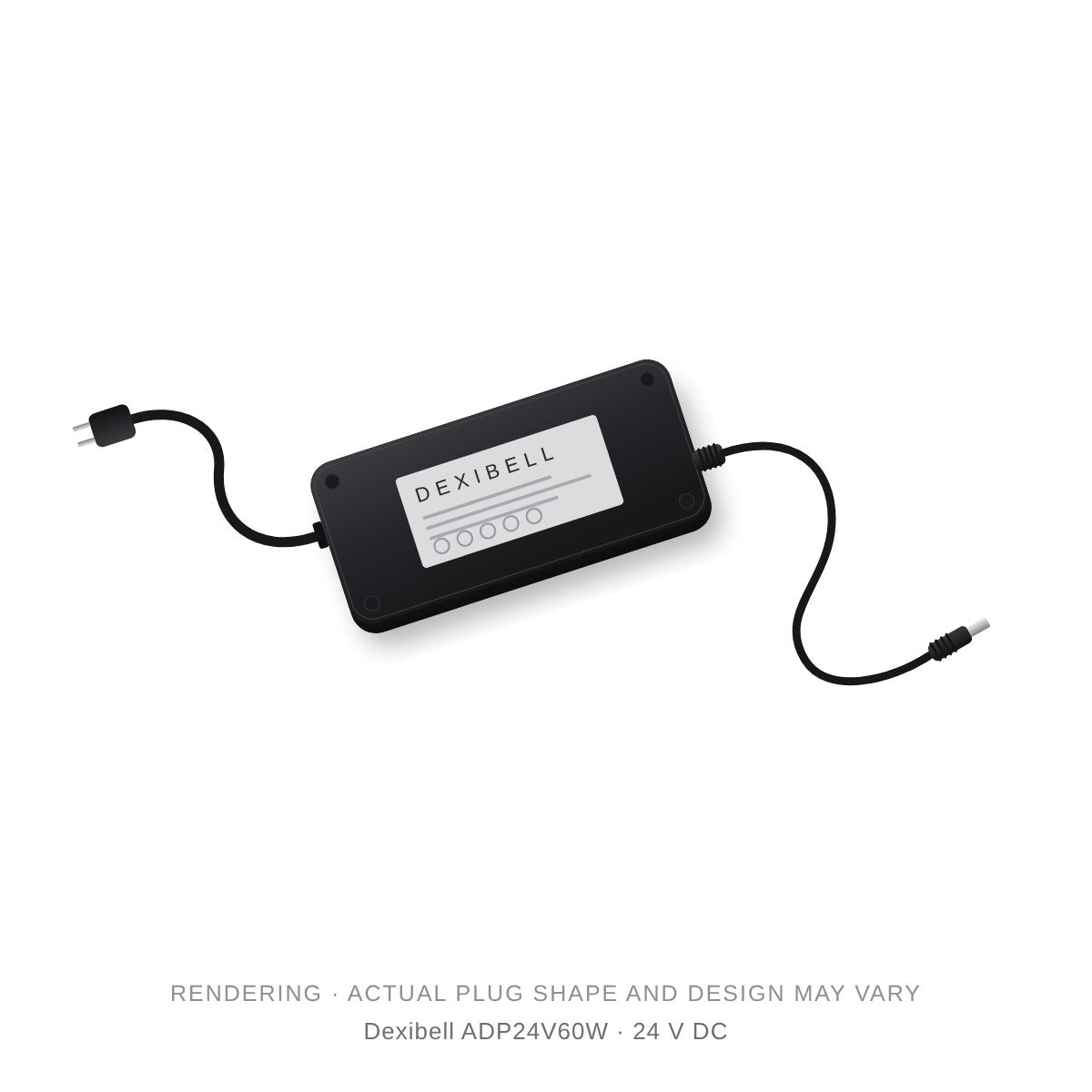 Rendering of the Dexibell ADP24V60W power supply. Actual plug shape and design may vary.