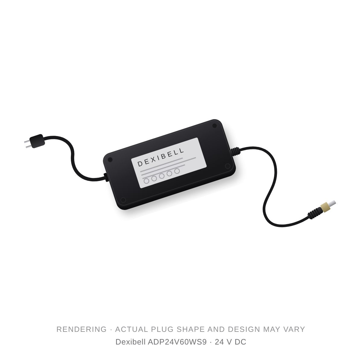 Rendering of the Dexibell ADP24V60WS9 power supply. Actual plug shape and design may vary.
