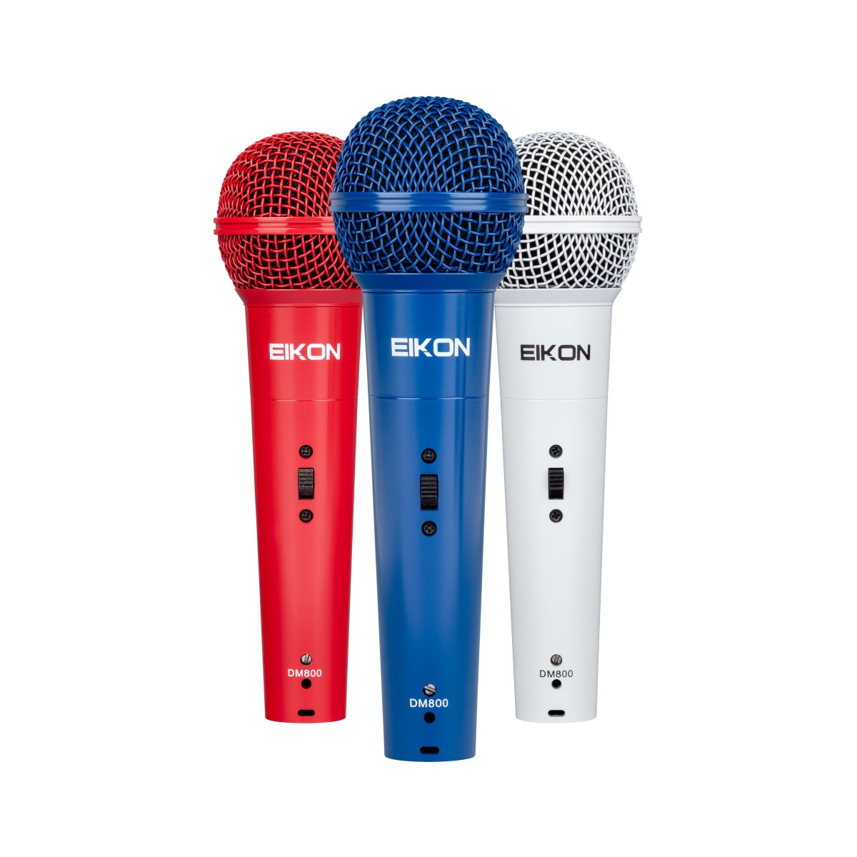 Eikon DM800COLORKIT Kit of 3 Vocal Dynamic Microphones (Red, White, Blue)