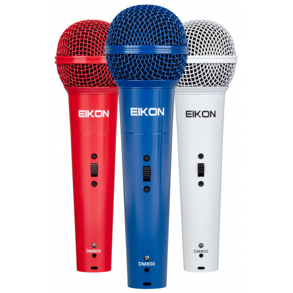 Eikon DM800COLORKIT Kit of 3 Vocal Dynamic Microphones (Red, White, Blue)