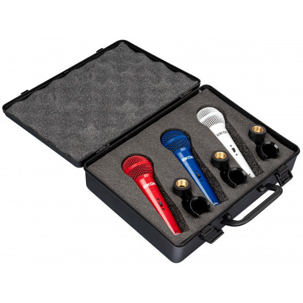 Eikon DM800COLORKIT Kit of 3 Vocal Dynamic Microphones (Red, White, Blue)
