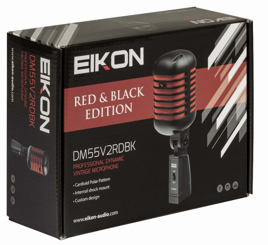 Eikon DM55V2RDBK Vintage Design Professional Vocal Dynamic Microphone (Satin Black with Red Trim)