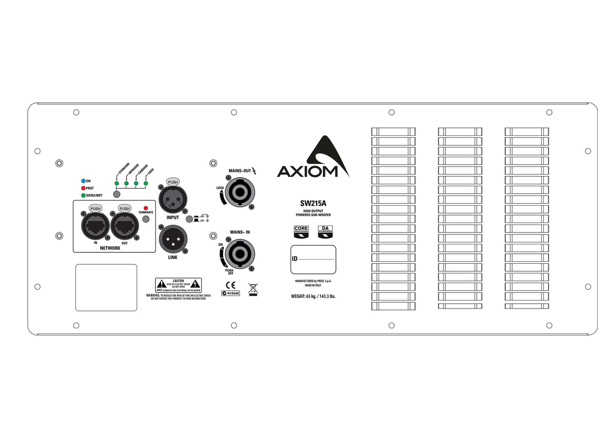 Axiom SW215A Dual 15" (380mm), Very High Output, Manifolded Band Pass, Powered, CORE Processed, Subwoofer System