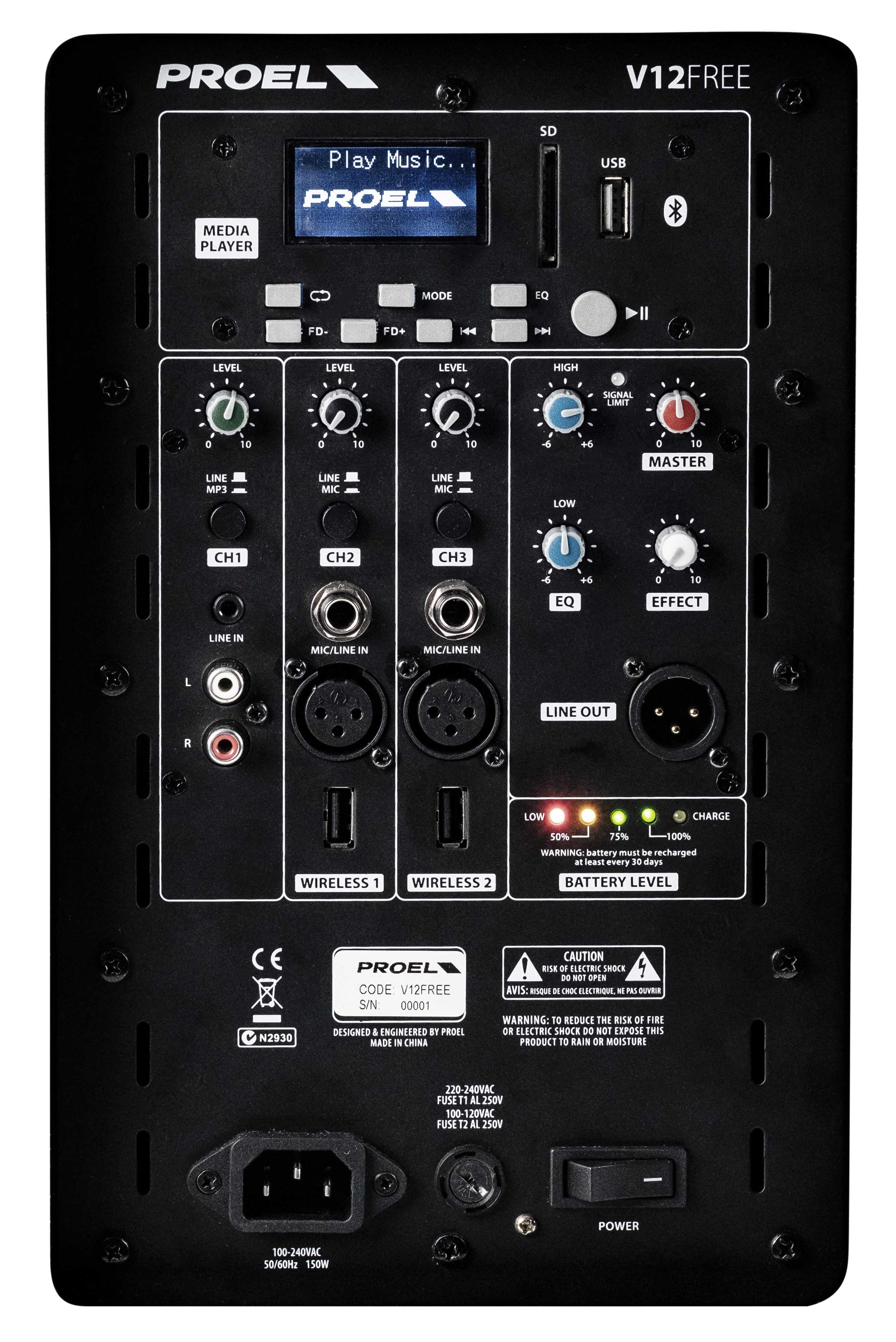 Proel V12FREE Portable Battery-Powered 12" Loudspeaker Sound System ...