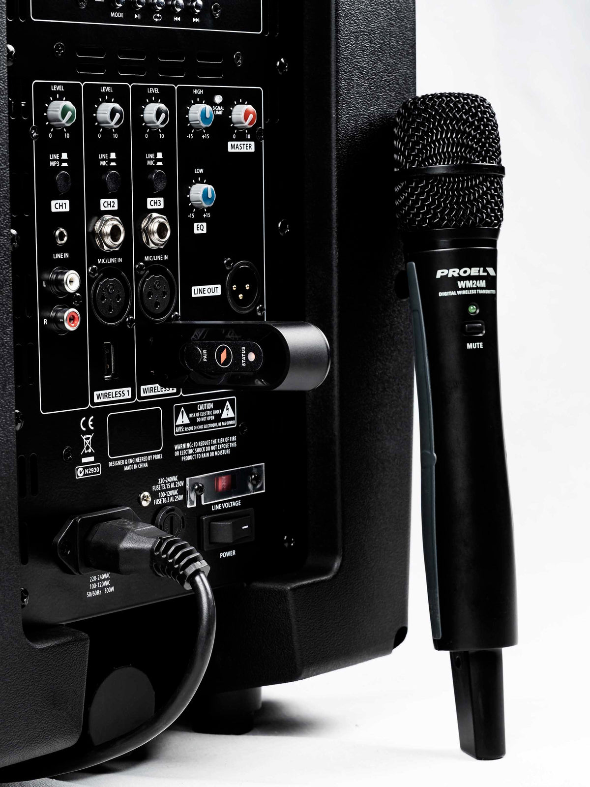 Proel V10WAVE V-WAVE Series Bi-Amplified 2-Way 10" Loudspeaker Sound System with 3-Channel Mixer and Media Player