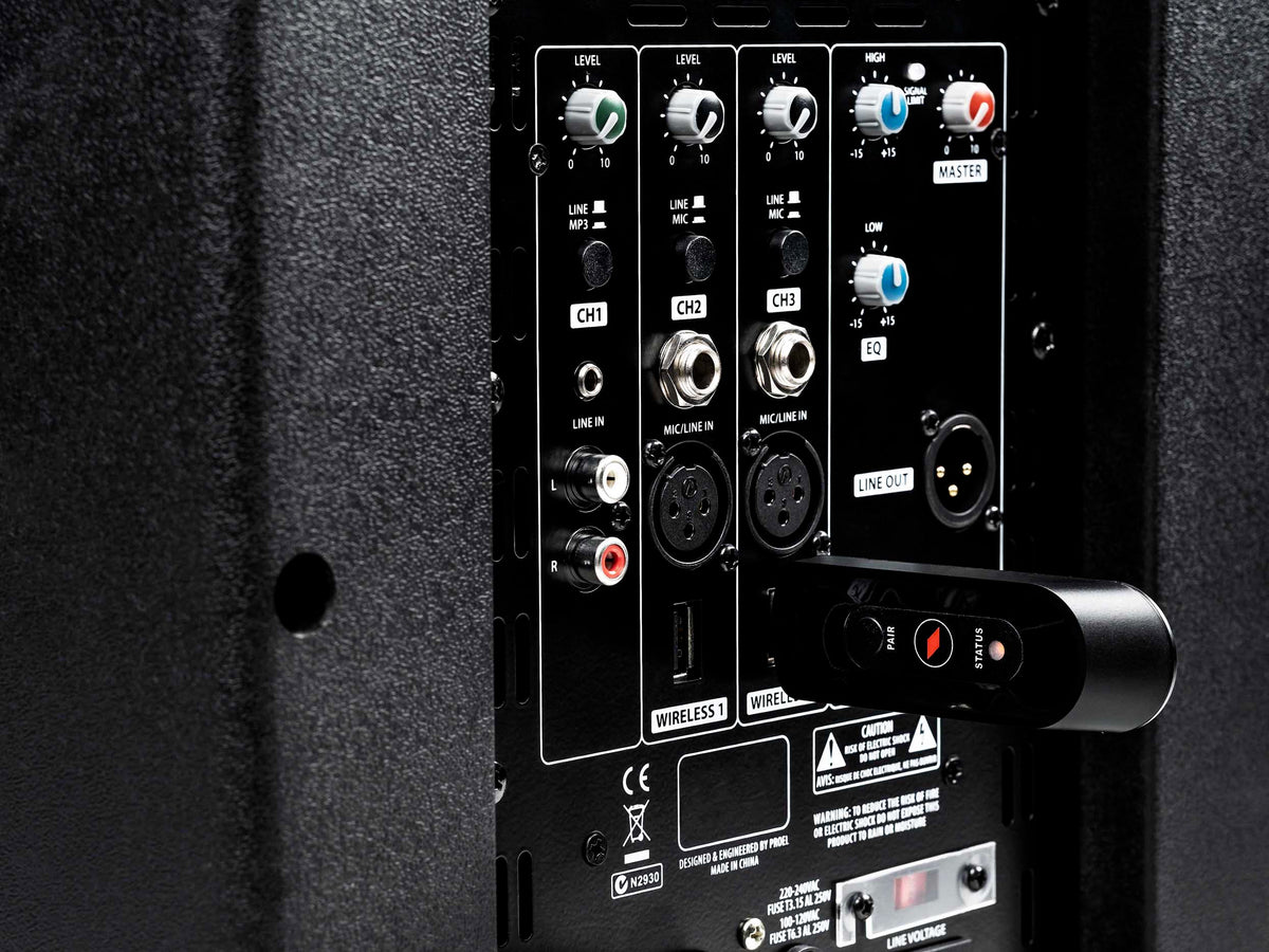 Proel V12WAVE V-WAVE Series Bi-Amplified 2-Way 12" Loudspeaker Sound System with 3-Channel Mixer and Media Player